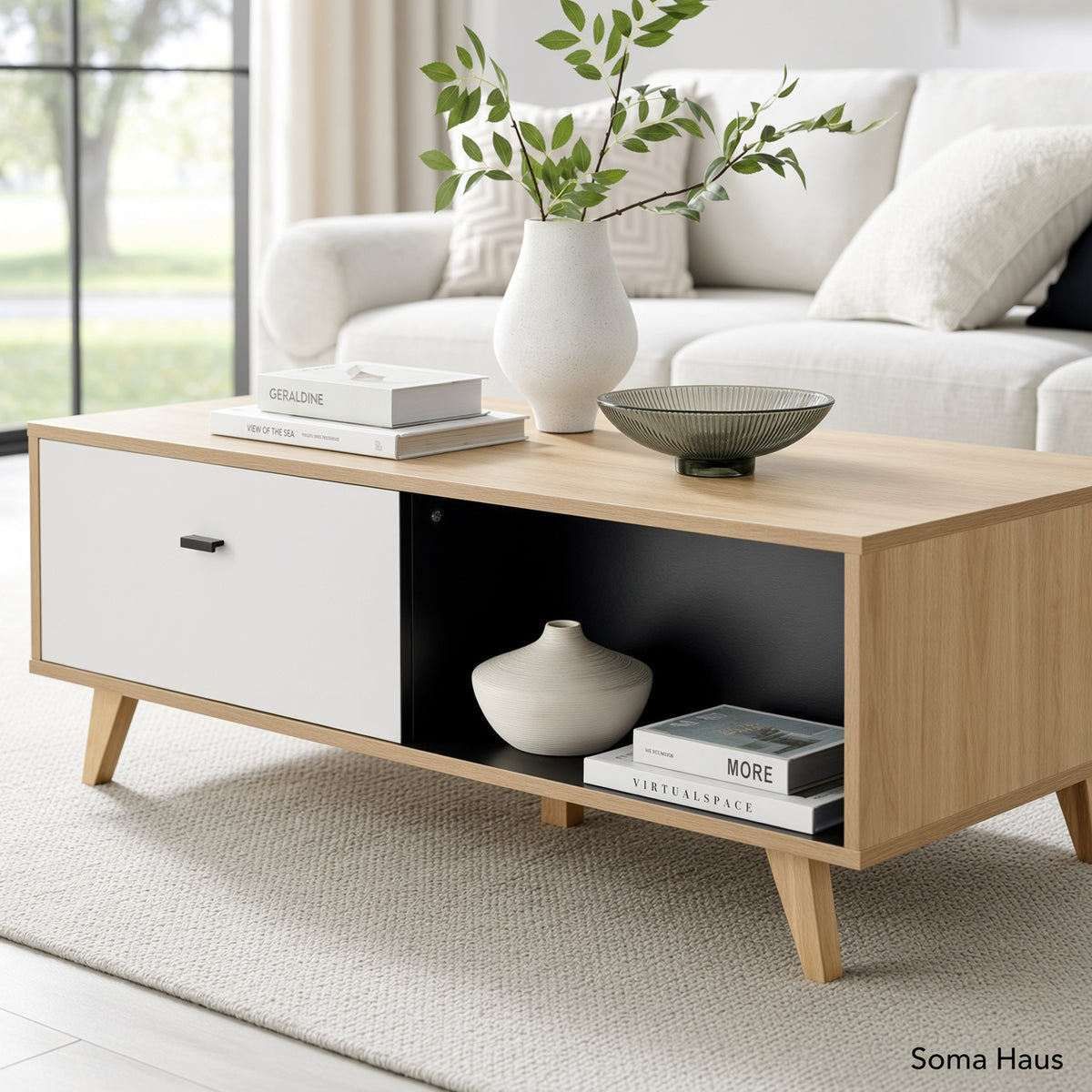 Soma Haus Bisset Off White Wood Effect Storage Coffee Table
