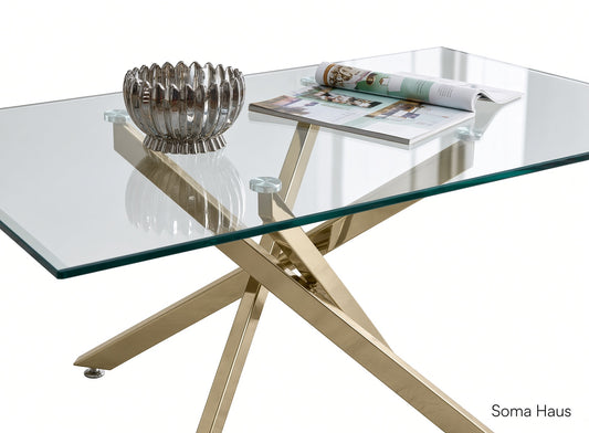 Soma Haus Leonardo Glass Coffee Table with Gold Chrome Legs