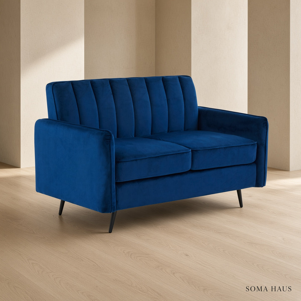 Soma Haus Navy Velvet Compact Two Seater Sofa