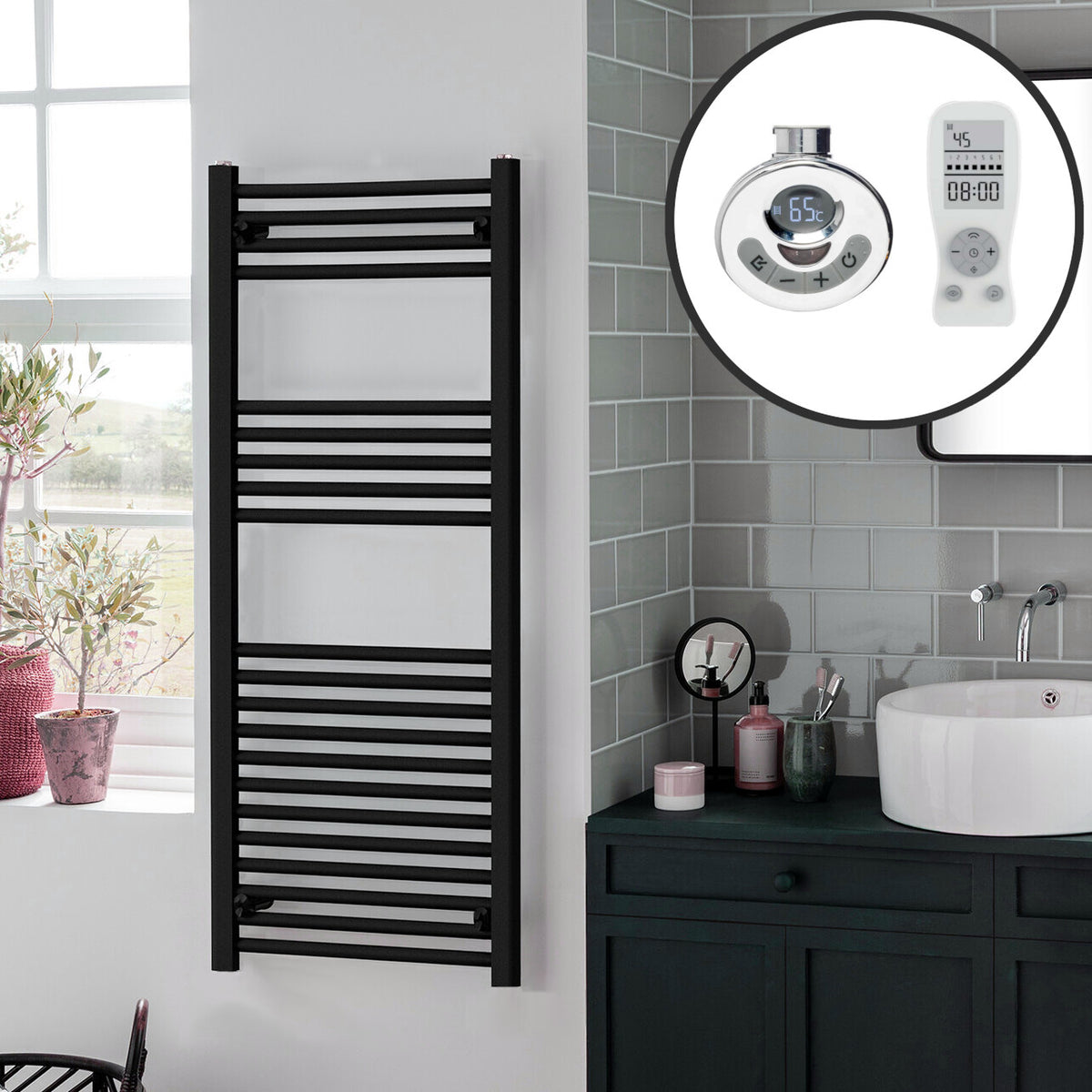 Soma Haus Black Thermostatic Electric Heated Towel Rail
