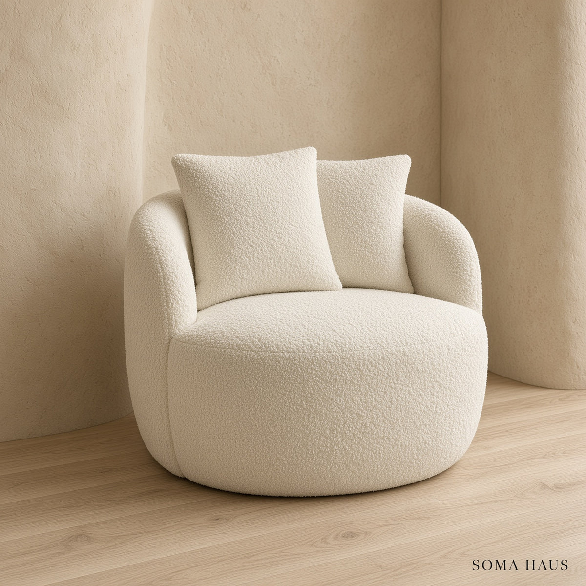 Soma Haus White Boucle Teddy Cuddle Swivel Chair with Cushions