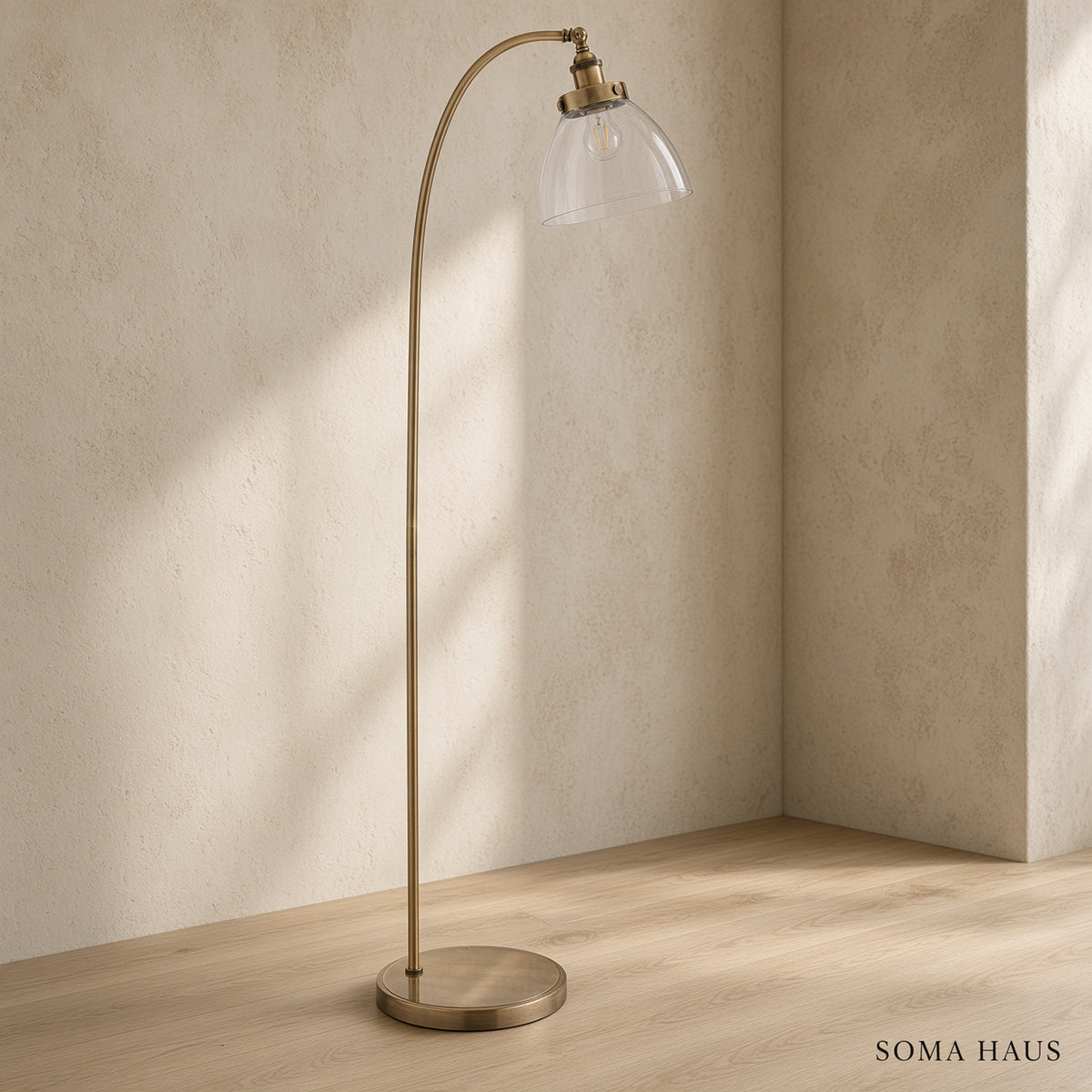 Soma Haus Antique Brass Curved Floor Lamp