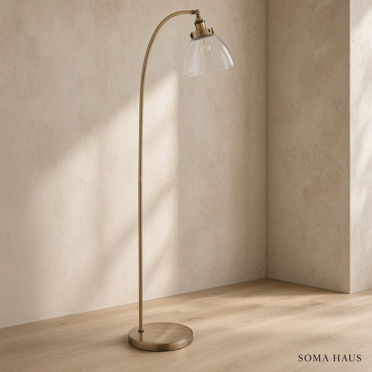 Soma Haus Antique Brass Curved Floor Lamp