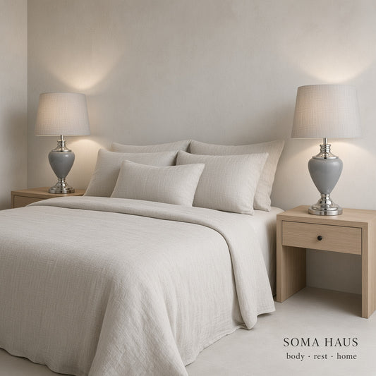 Soma Haus Hepburn Ceramic Grey Linen Table Lamp