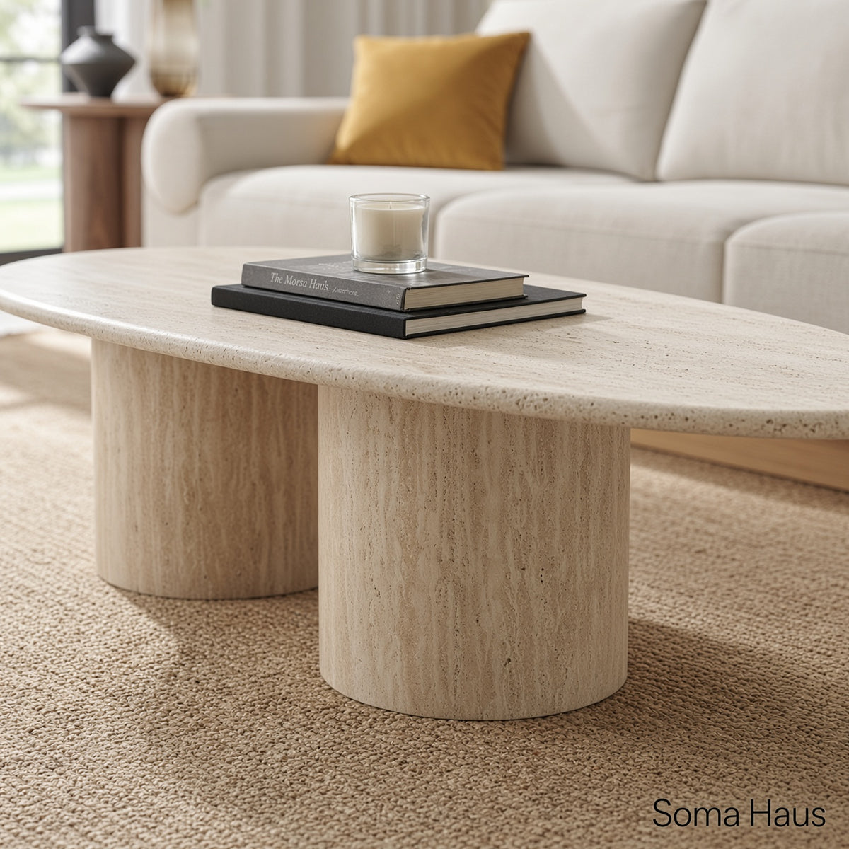 Soma Haus Sutton Beige Travertine Oval Coffee Table