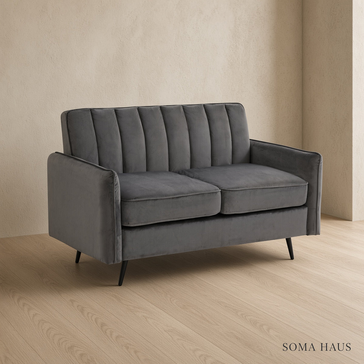 Soma Haus Grey Velvet Compact Two Seater Sofa