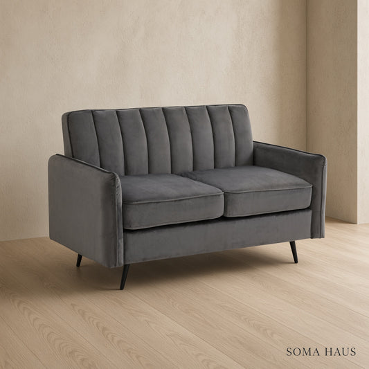 Soma Haus Grey Velvet Compact Two Seater Sofa