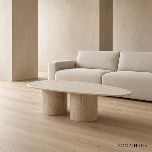 Soma Haus Sutton Beige Travertine Oval Coffee Table