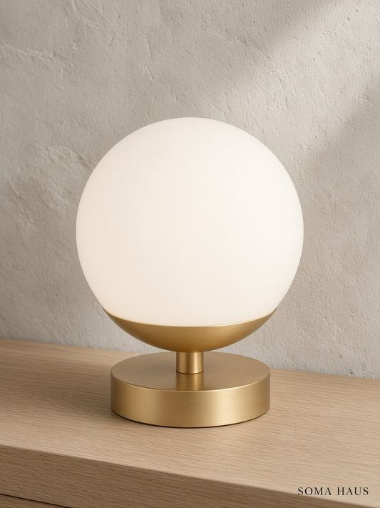 Soma Haus White Globe Table Lamp on Gold Base