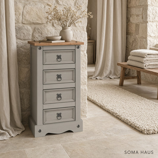 Soma Haus Bedside 4 Drawer Narrow Grey
