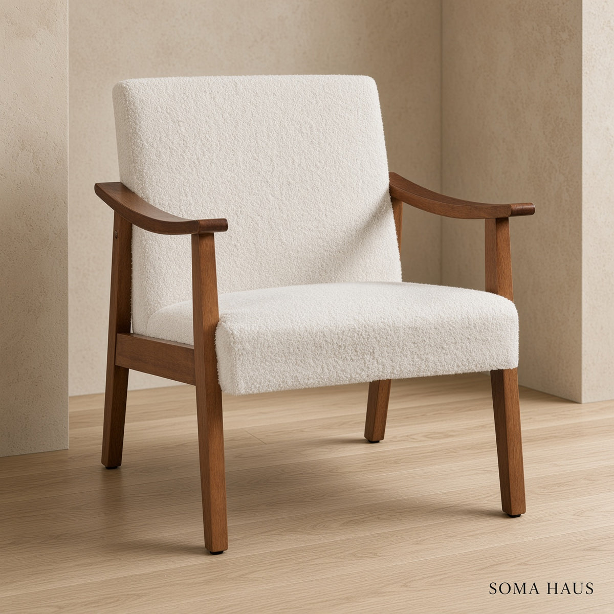 Soma Haus Cream Boucle Mid Century Accent Chair