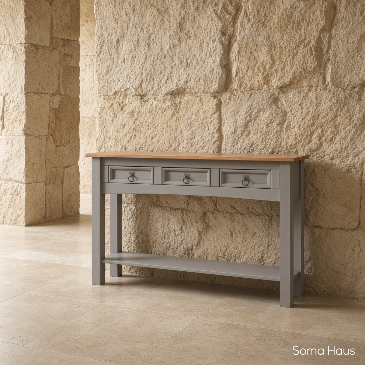 Soma Haus Console Table Grey 3 Drawer