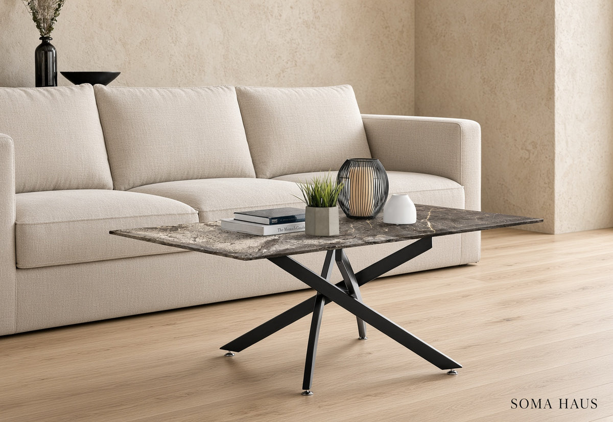 Soma Haus Leonardo Grey Glass Marble Effect Coffee Table