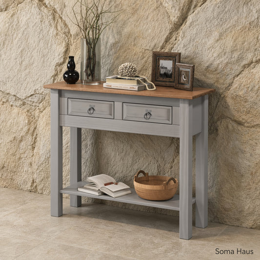 Soma Haus Console Table Grey Wax 2 Drawer