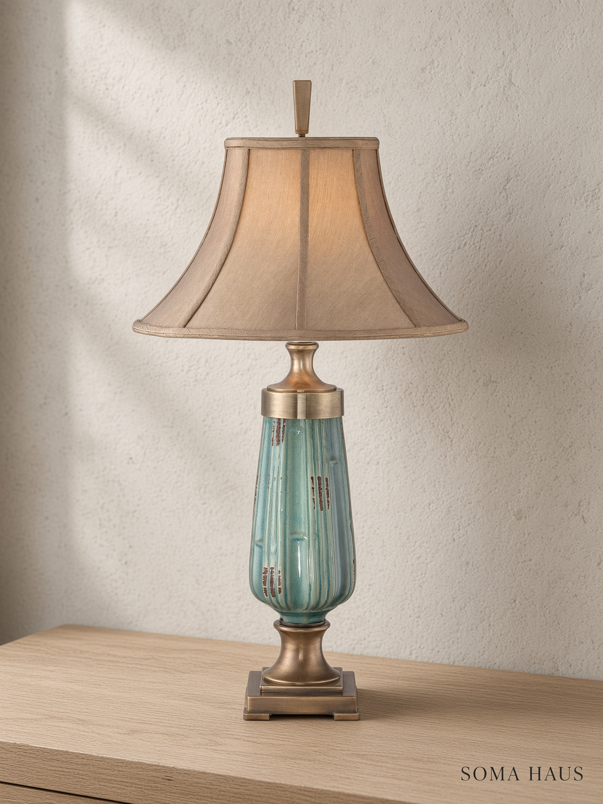 Soma Haus Ceramic Glaze Table Lamp with Aged Brass
