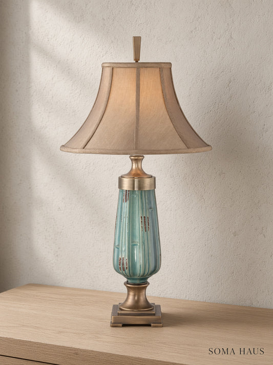 Soma Haus Ceramic Glaze Table Lamp with Aged Brass