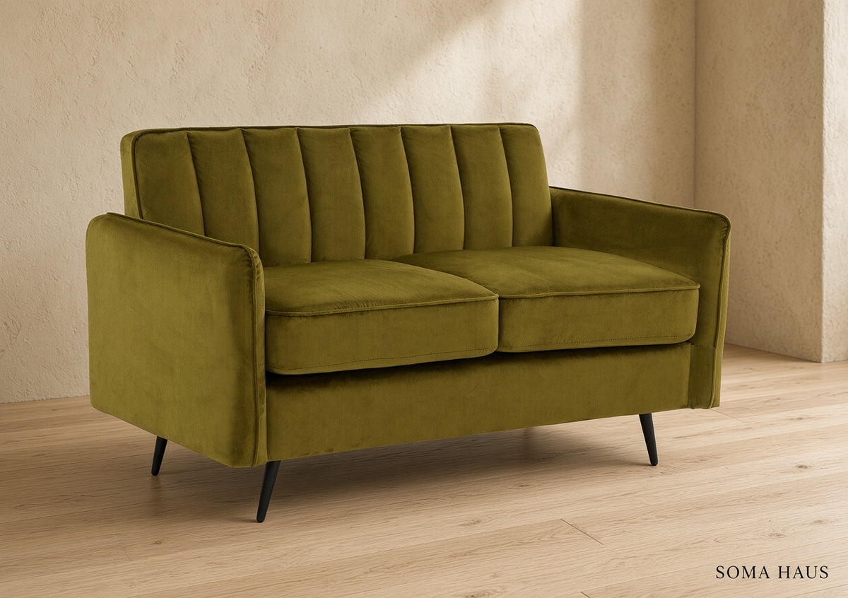 Soma Haus Olive Velvet Compact Two Seater Sofa