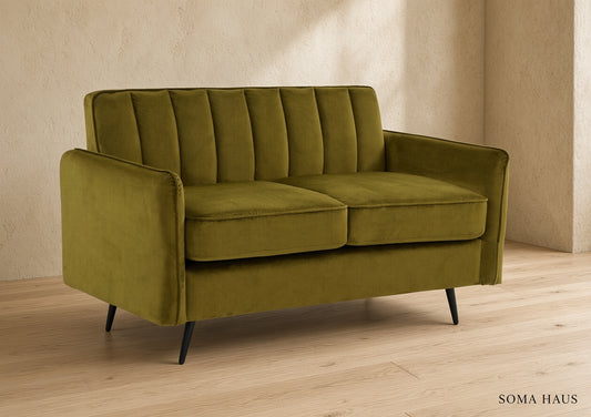 Soma Haus Olive Velvet Compact Two Seater Sofa