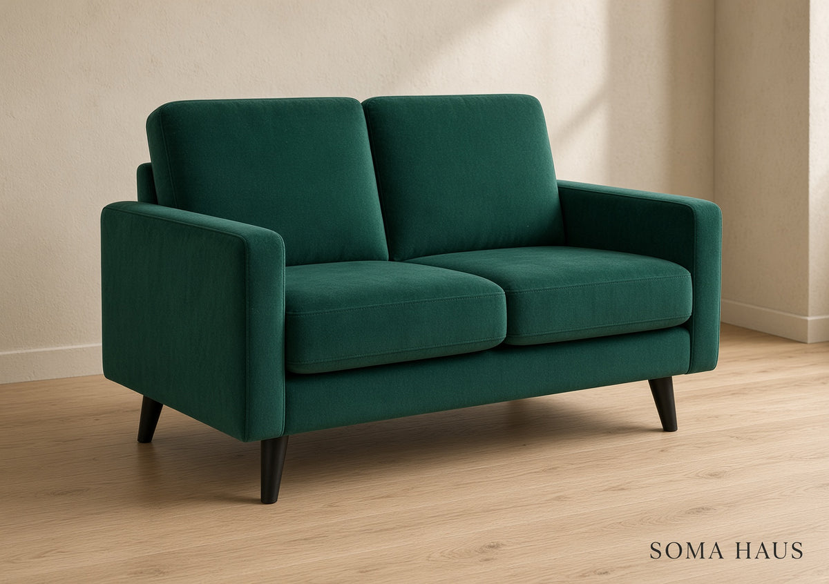 Soma Haus Green Velvet Compact Two Seater Sofa