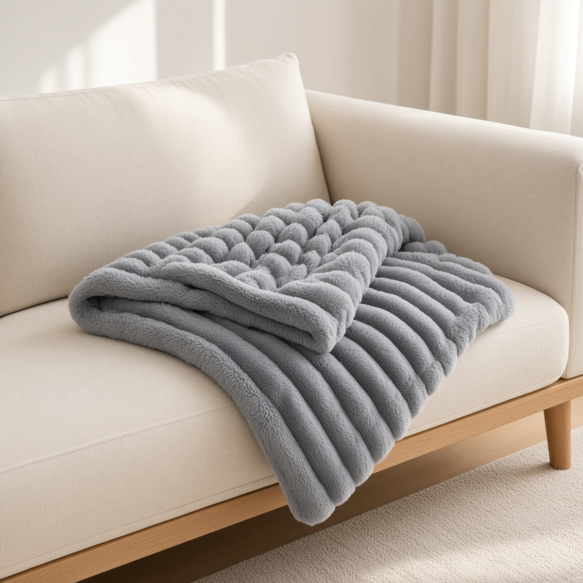 Ribbed Faux-Fur Throw
