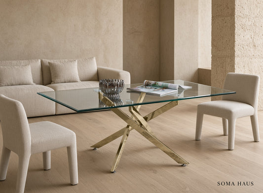 Soma Haus Leonardo Glass Coffee Table with Gold Chrome Legs