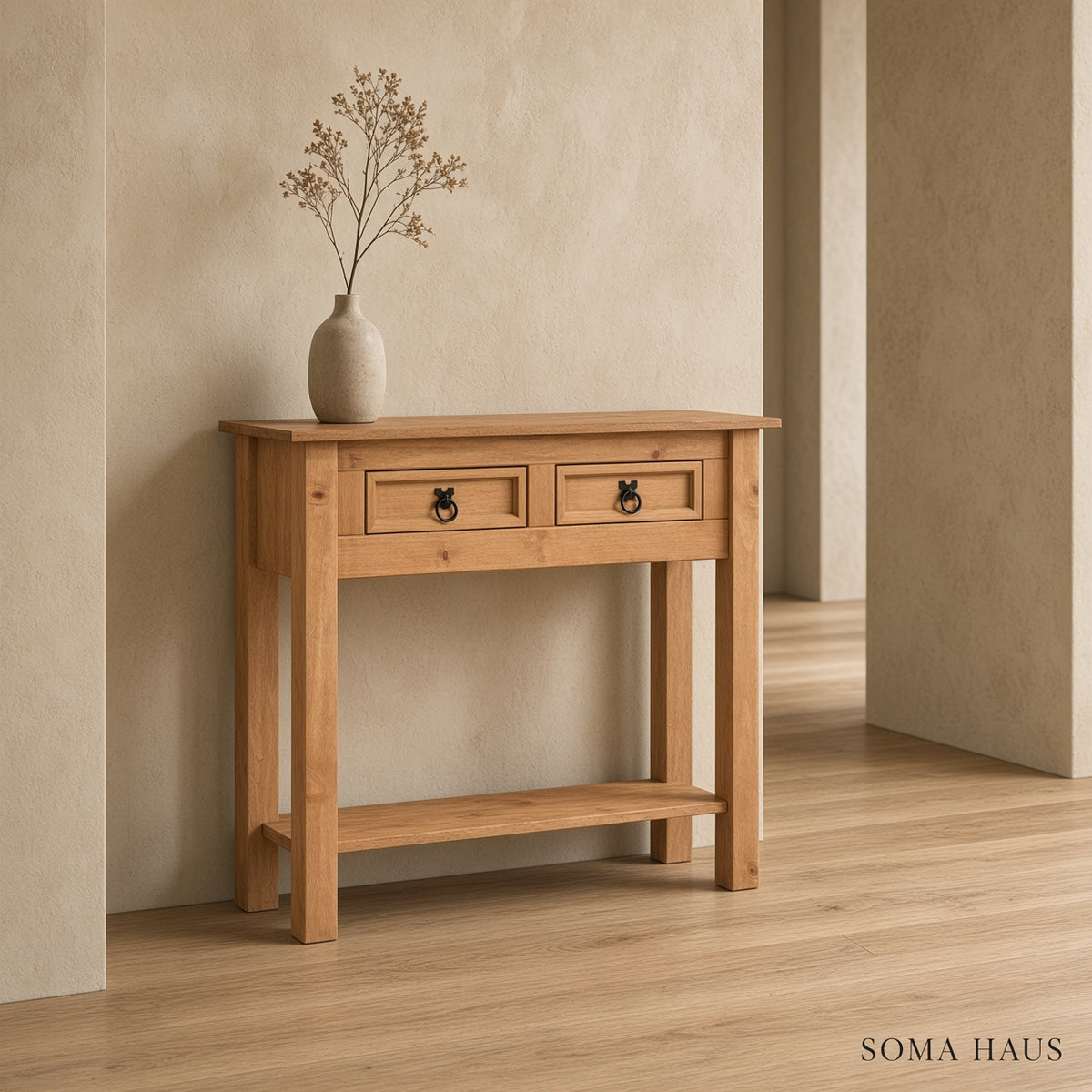 Soma Haus Console Table Natural Pine 2 Drawer
