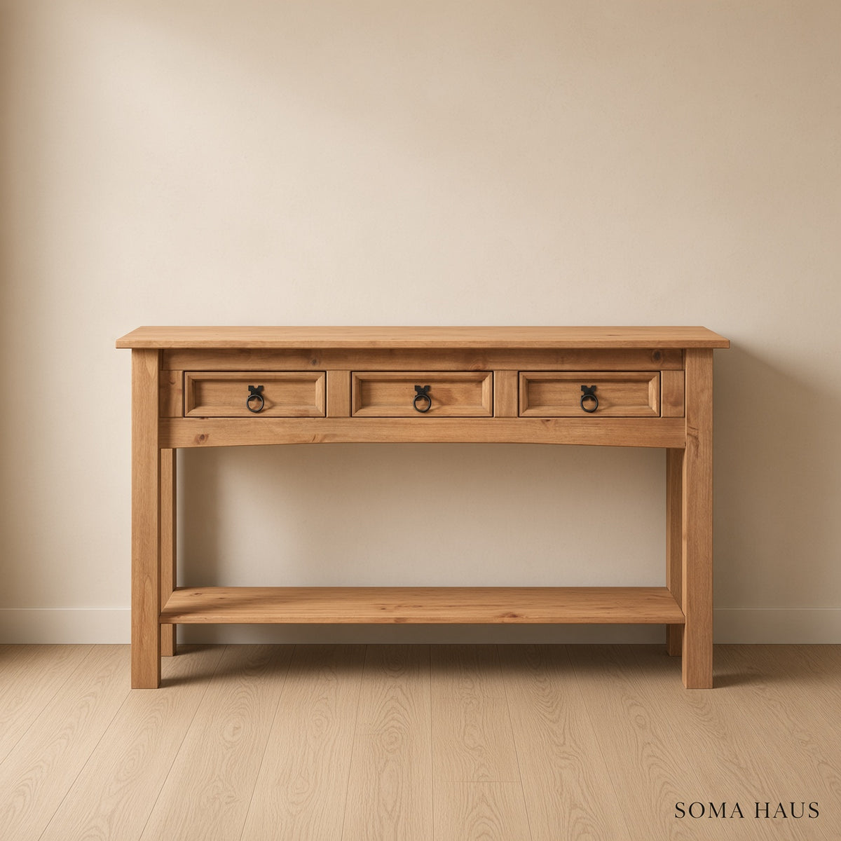 Soma Haus Console Table Natural Pine 3 Drawer