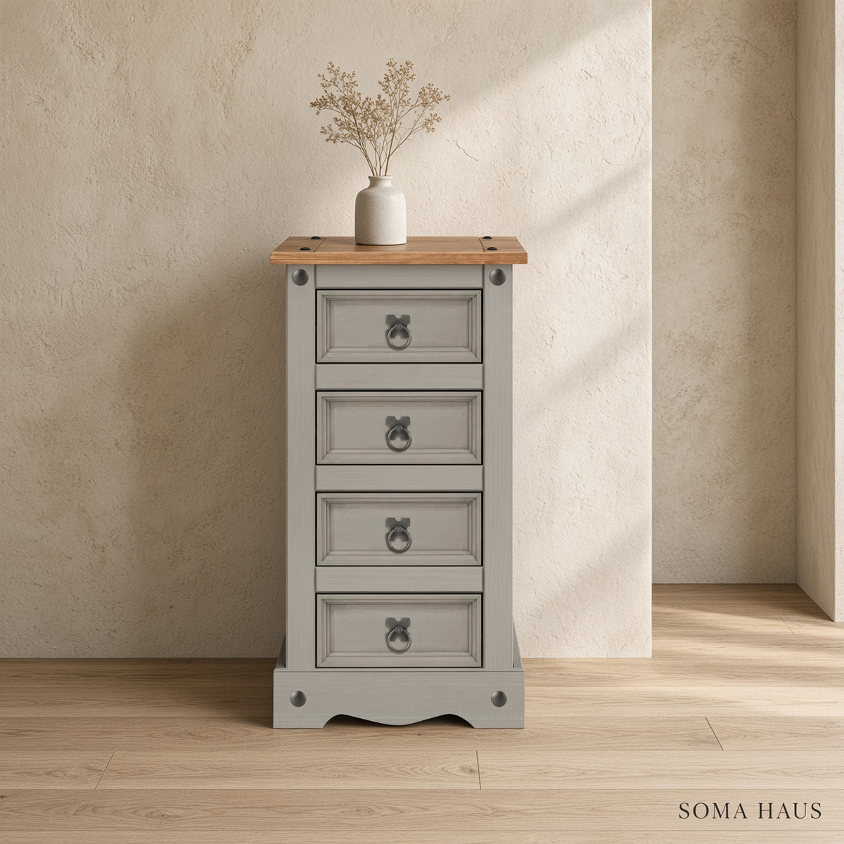 Soma Haus Bedside 4 Drawer Narrow Grey