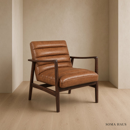 Soma Haus Cognac Genuine Leather Mid Century Armchair