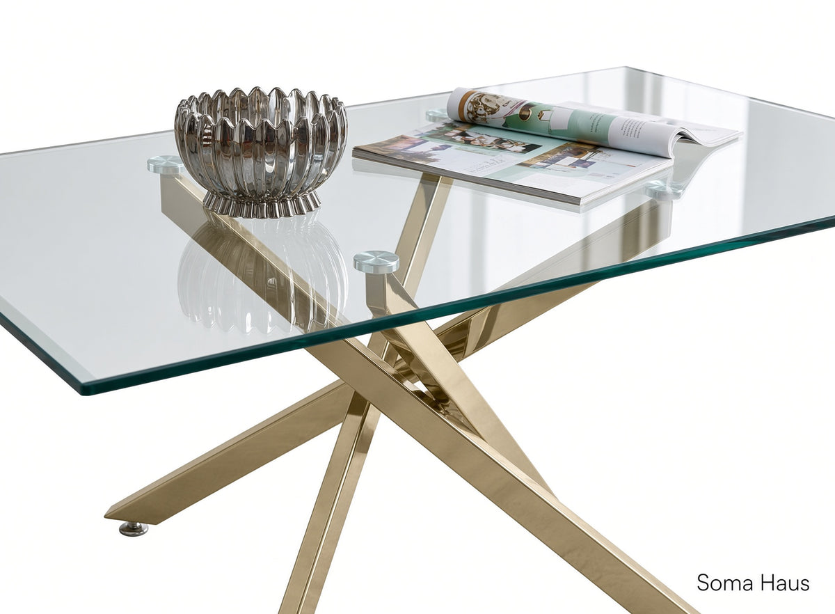 Soma Haus Leonardo Glass Coffee Table with Gold Chrome Legs
