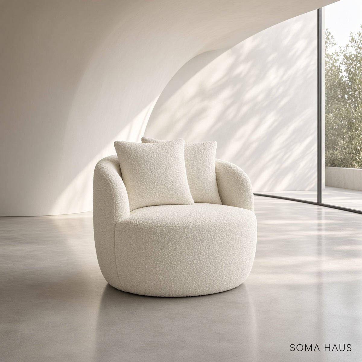 Soma Haus White Boucle Teddy Cuddle Swivel Chair with Cushions