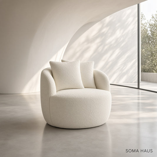 Soma Haus White Boucle Teddy Cuddle Swivel Chair with Cushions