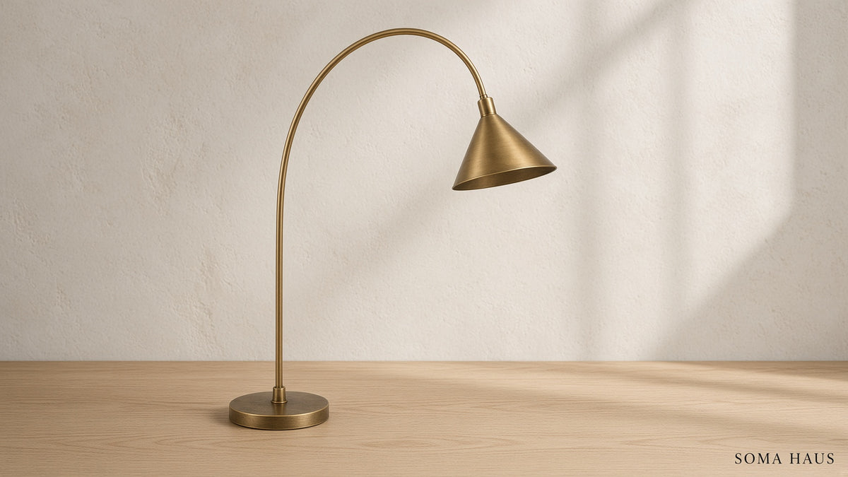 Soma Haus Antique Brass Arched Floor Lamp