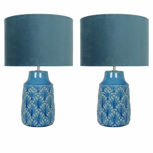 Soma Haus Teal Ceramic Table Lamps (Pair)