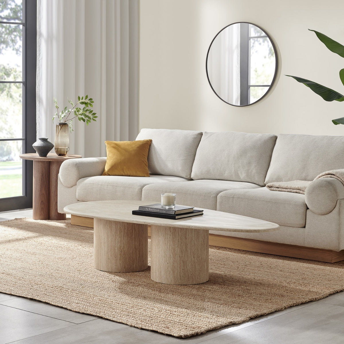 Soma Haus Sutton Beige Travertine Oval Coffee Table