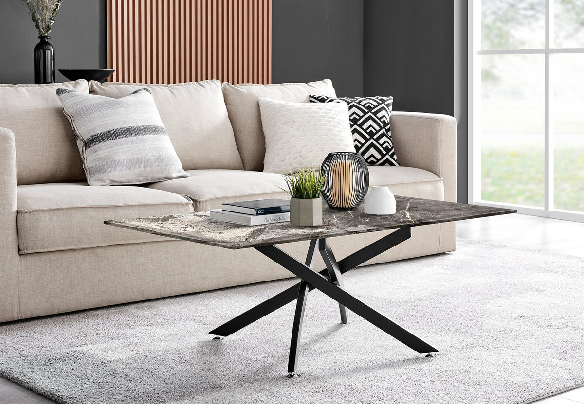 Soma Haus Leonardo Grey Glass Marble Effect Coffee Table