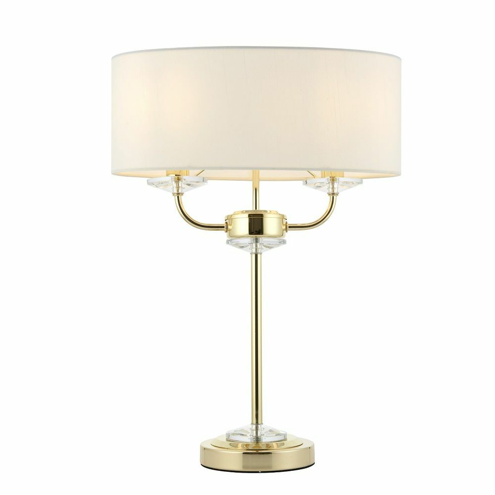 Soma Haus Brass Twin Arm Table Lamp with White Fabric Shades
