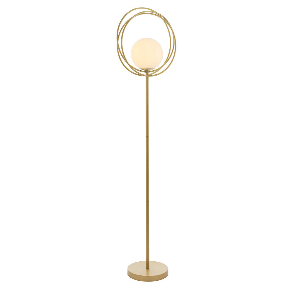 Soma Haus Brushed Gold Floor Lamp with Opal Glass Sphere