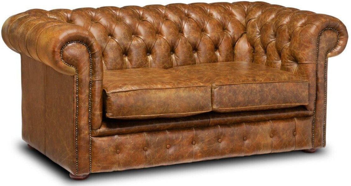 Soma Haus Cognac Leather Chesterfield Three Seater Sofa