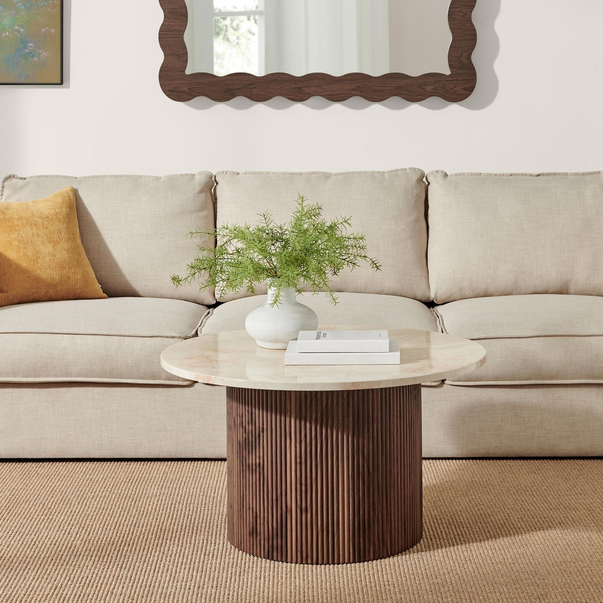 Soma Haus Penrose Round Walnut and Cream Marble Coffee Table
