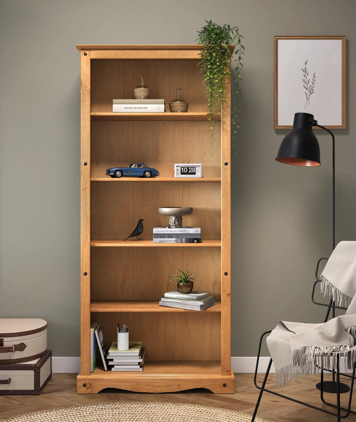 Soma Haus Tall Bookcase 5-Shelf Antique Wax