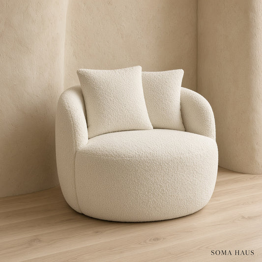 Soma Haus White Boucle Teddy Cuddle Swivel Chair with Cushions