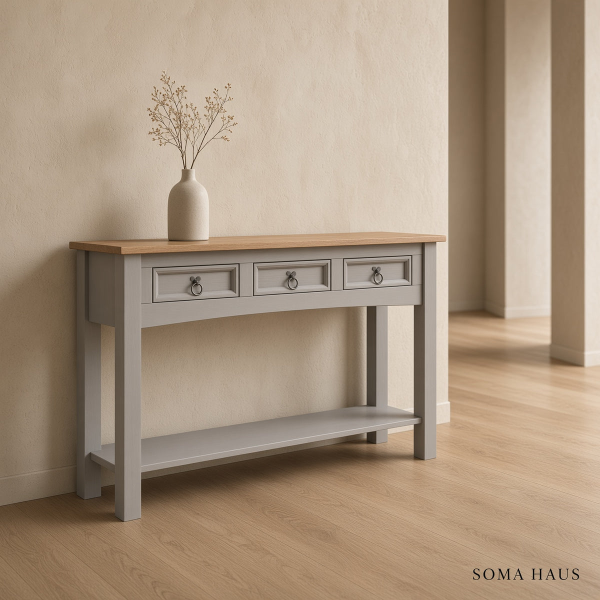 Soma Haus Console Table Grey 3 Drawer