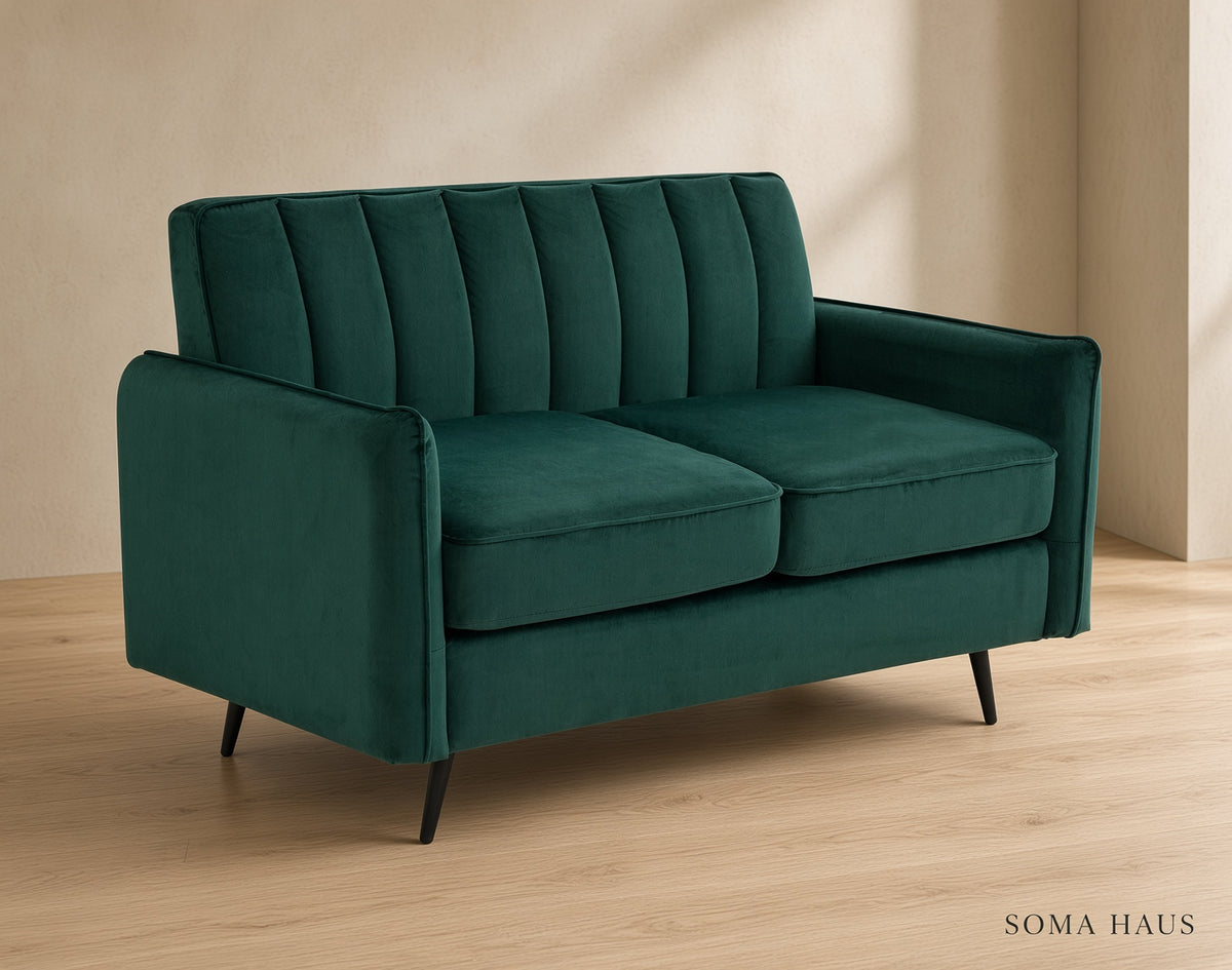Soma Haus Dark Green Velvet Compact Two Seater Sofa